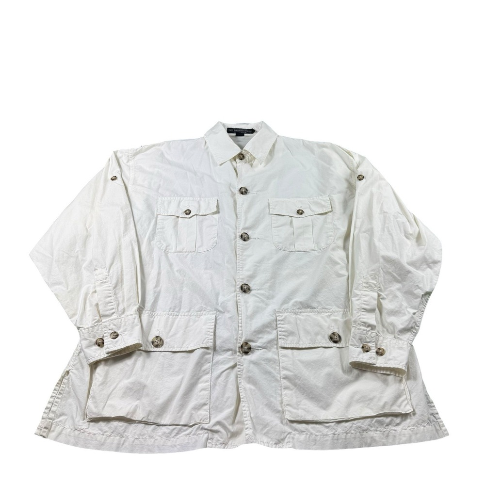 J.Peterman‎ White Cotton VTG Field Safari Pocket Men's Shacket Size Large